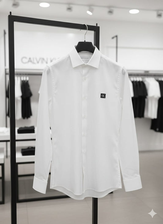 Calvin Klein men's white Raymond cotton lycra regular fit shirt
