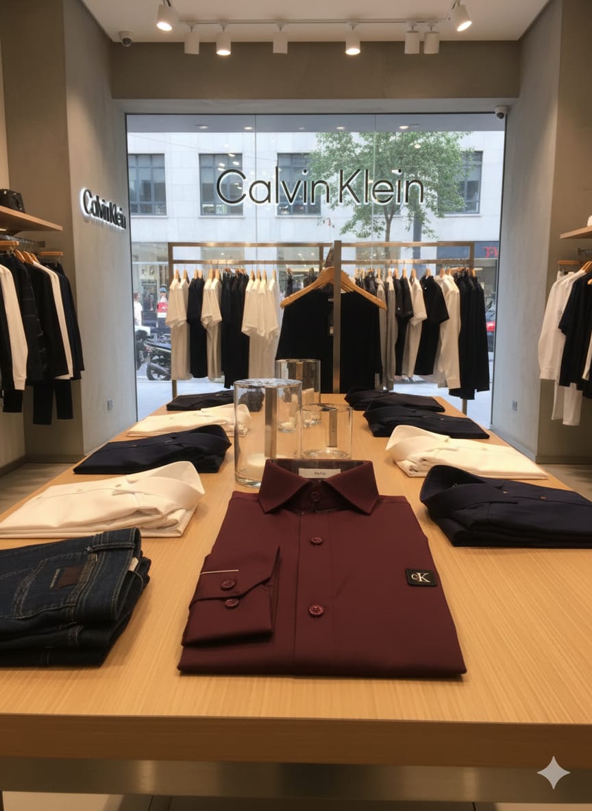 Premium Calvin Klein wine stretch cotton shirt for men
