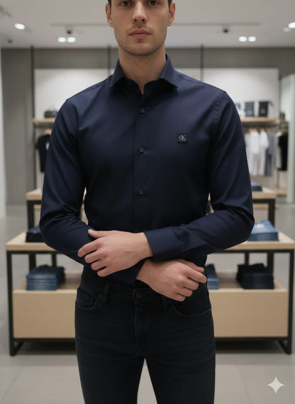 Premium Calvin Klein navy stretch cotton shirt for men
