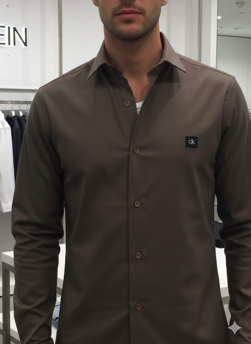 Premium Calvin Klein burgundy stretch cotton shirt for men
