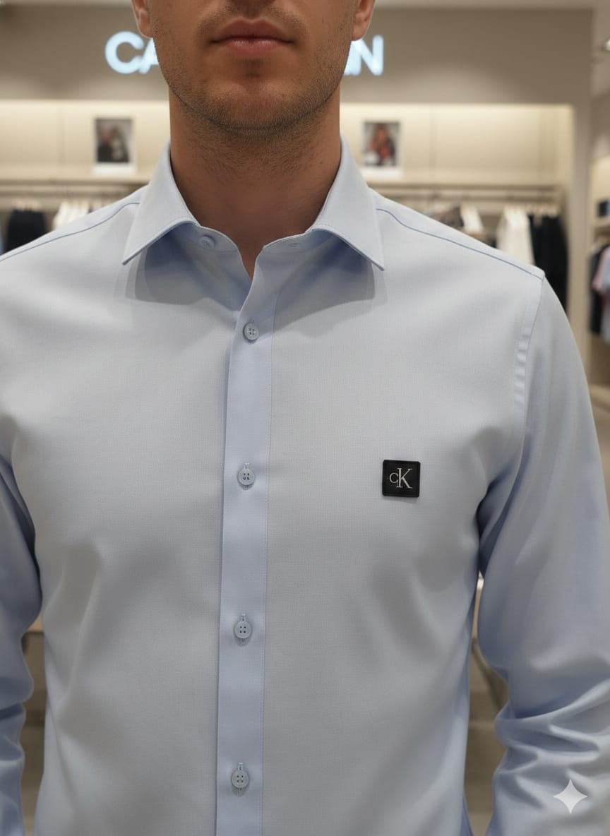 Premium Calvin Klein sky blue stretch cotton shirt for men
