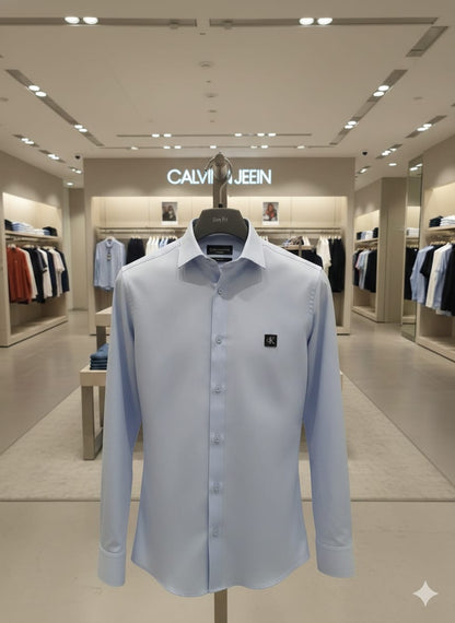 Calvin Klein men's sky blue Raymond cotton lycra regular fit shirt

