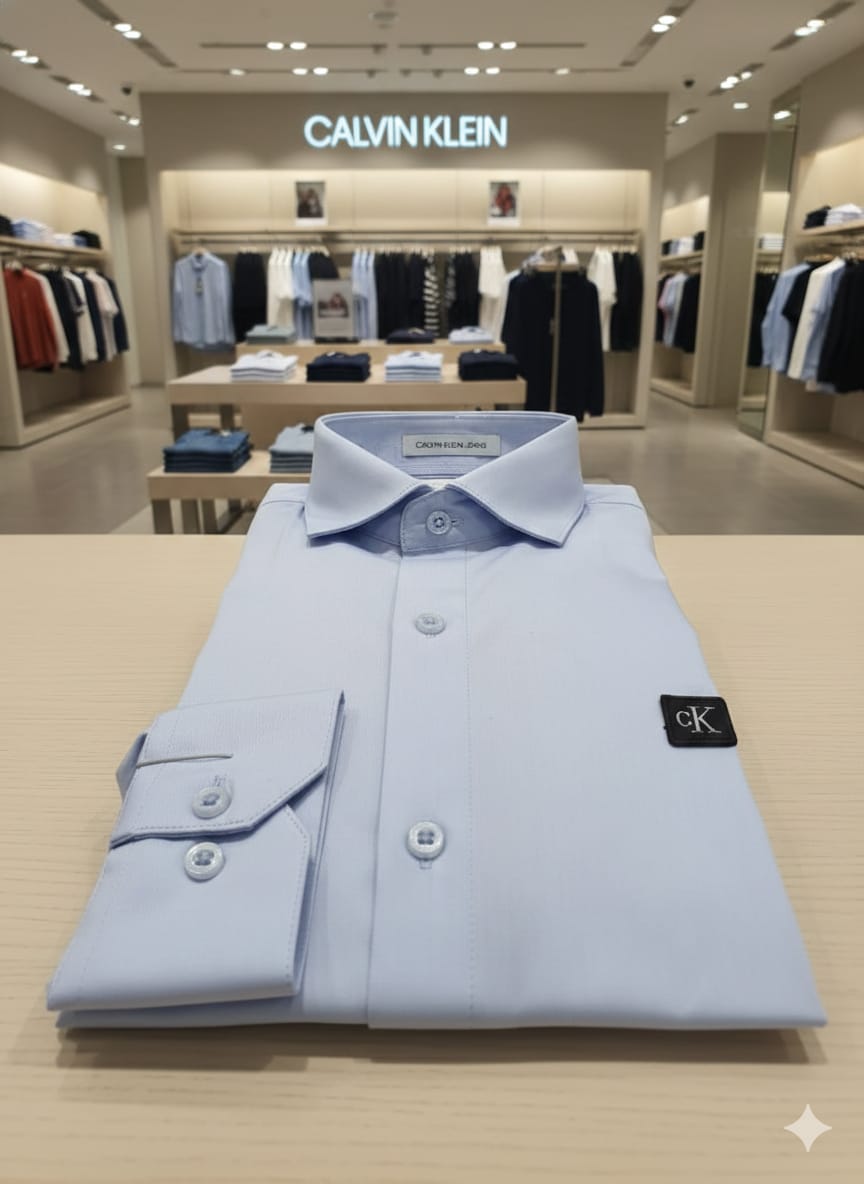Luxury Calvin Klein sky blue full sleeve cotton lycra shirt
