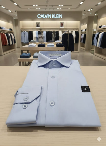 Luxury Calvin Klein sky blue full sleeve cotton lycra shirt