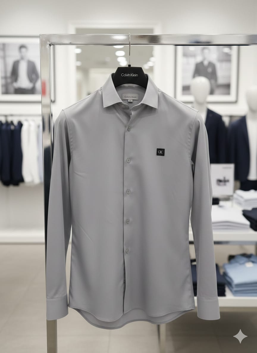 Calvin Klein men's grey Raymond cotton lycra regular fit shirt
