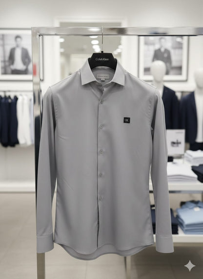 Calvin Klein men's grey Raymond cotton lycra regular fit shirt
