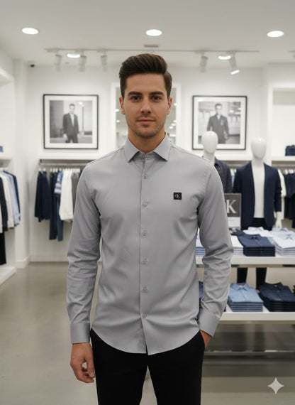 Luxury Calvin Klein grey full sleeve cotton lycra shirt