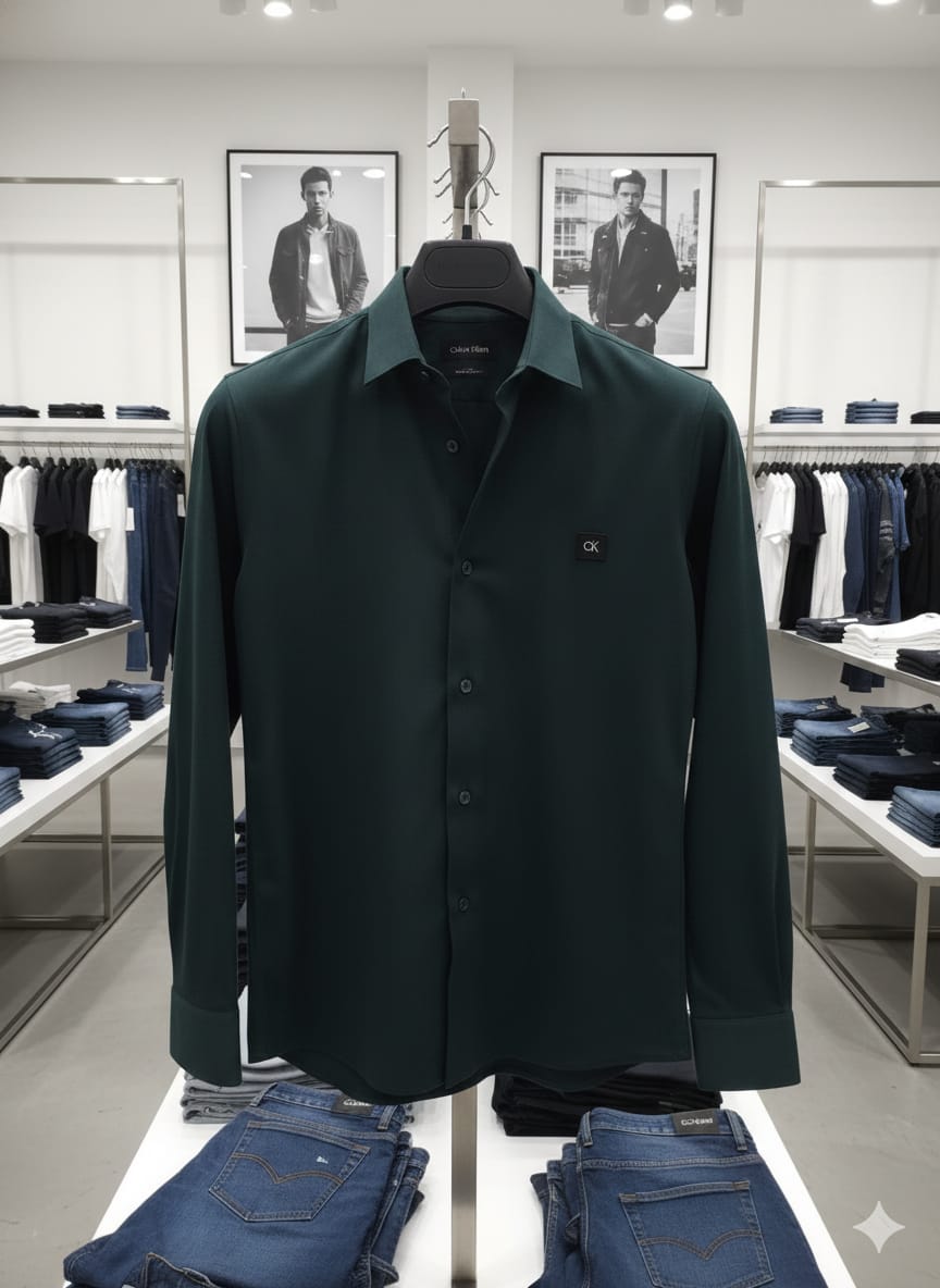 Calvin Klein men's  green Raymond cotton lycra regular fit shirt
