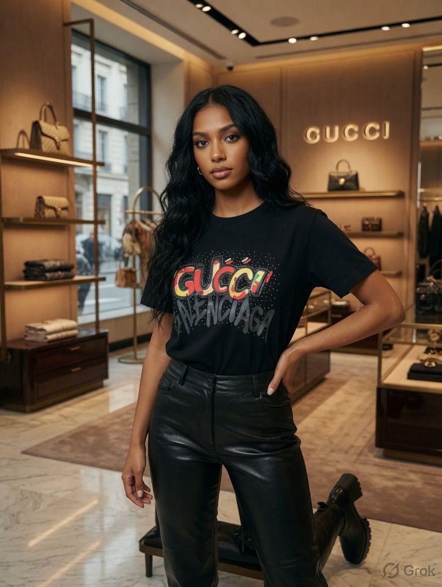 Premium Gucci x Balenciaga black T-shirt for women
