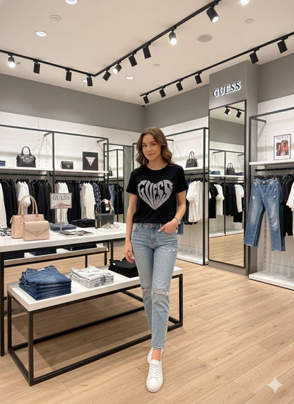 Premium Guess black cotton T-shirt for women
