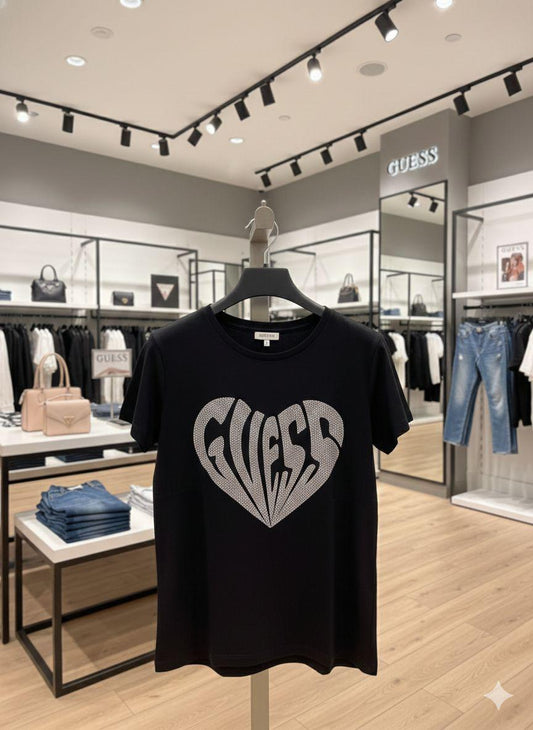 Guess black premium cotton peach fabric T-shirt for women
