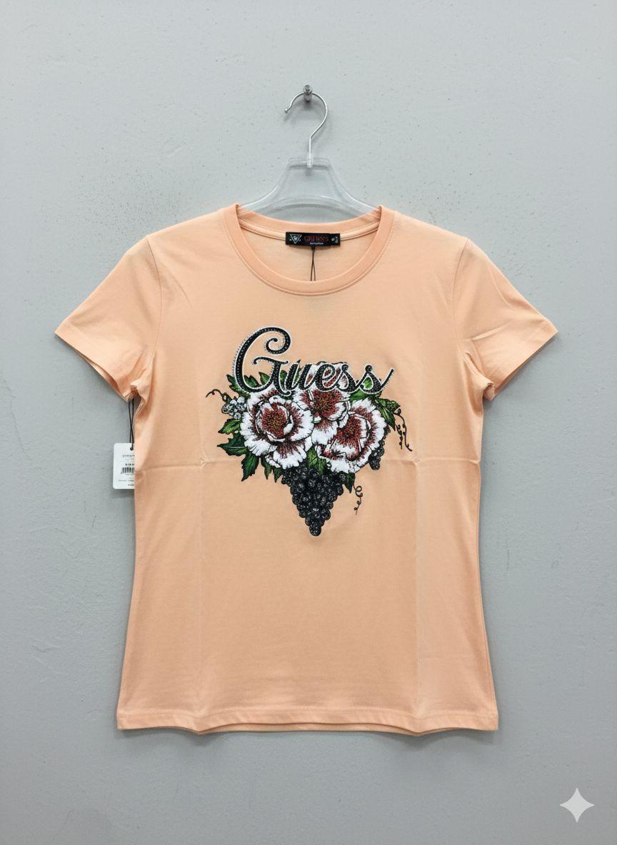 Guess Peach premium cotton peach fabric T-shirt for women
