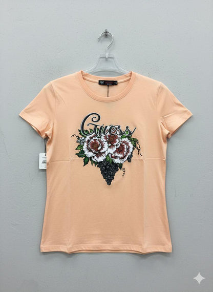 Guess Peach premium cotton peach fabric T-shirt for women

