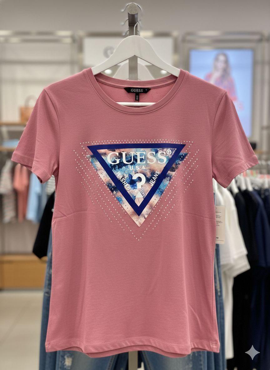 Guess pink premium cotton peach fabric T-shirt for women
