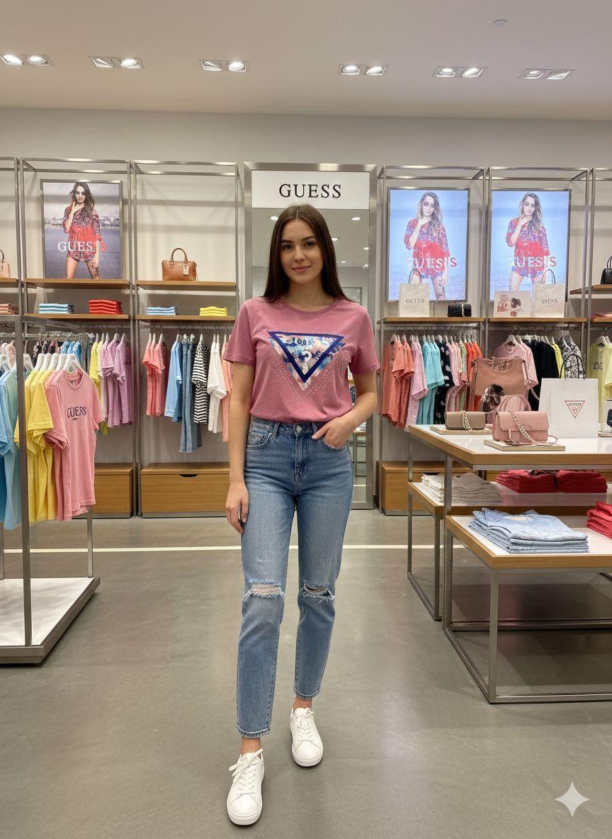 Premium Guess pink cotton T-shirt for women
