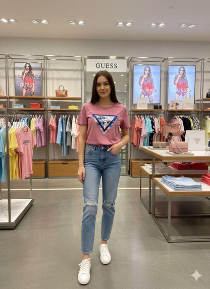 Premium Guess pink cotton T-shirt for women
