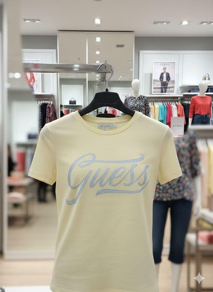 Guess yellow cream premium cotton peach fabric T-shirt for women
