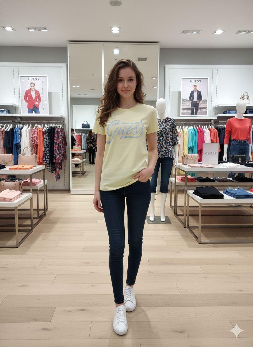 Guess yellow cream designer-inspired ladies casual tee
