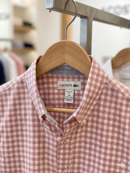 Premium Lacoste onion pink embroidered logo linen shirt
