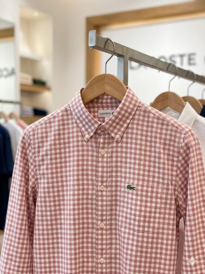 Lacoste onion pink cotton linen slub regular fit shirt for men
