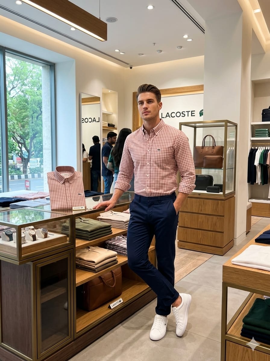 Men's Lacoste onion pink premium linen slub shirt
