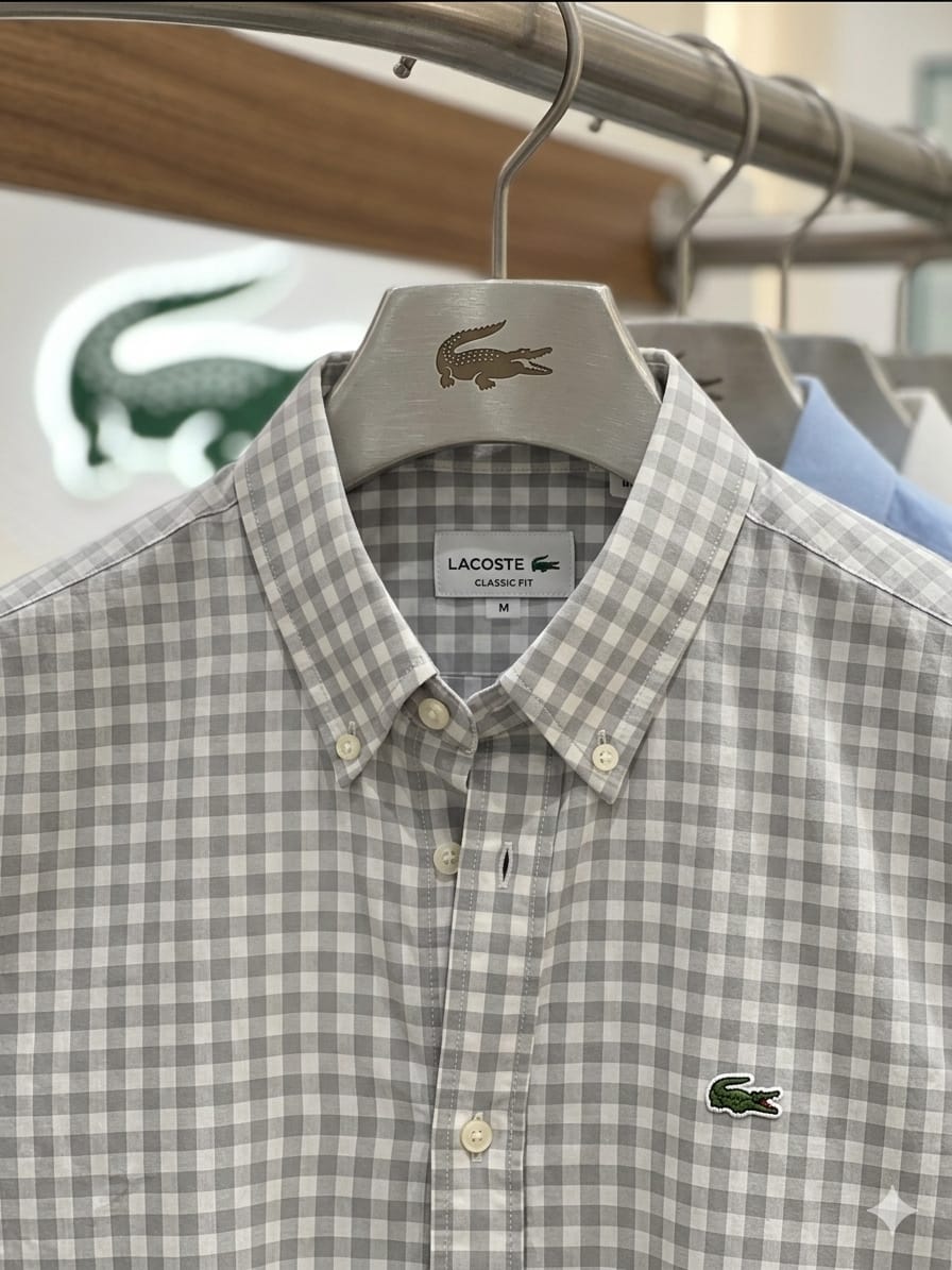 Premium Lacoste grey embroidered logo linen shirt
