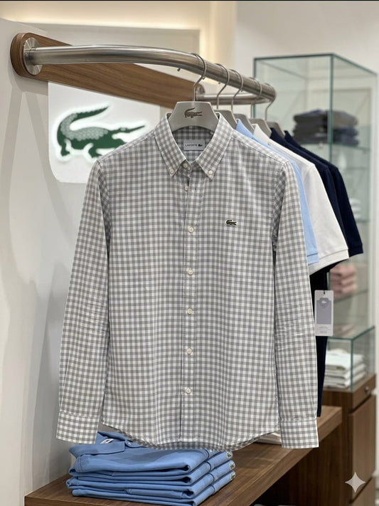 Lacoste grey cotton linen slub regular fit shirt for men
