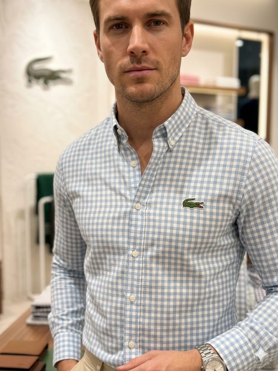 Lacoste sky blue casual cotton linen shirt with regular fit
