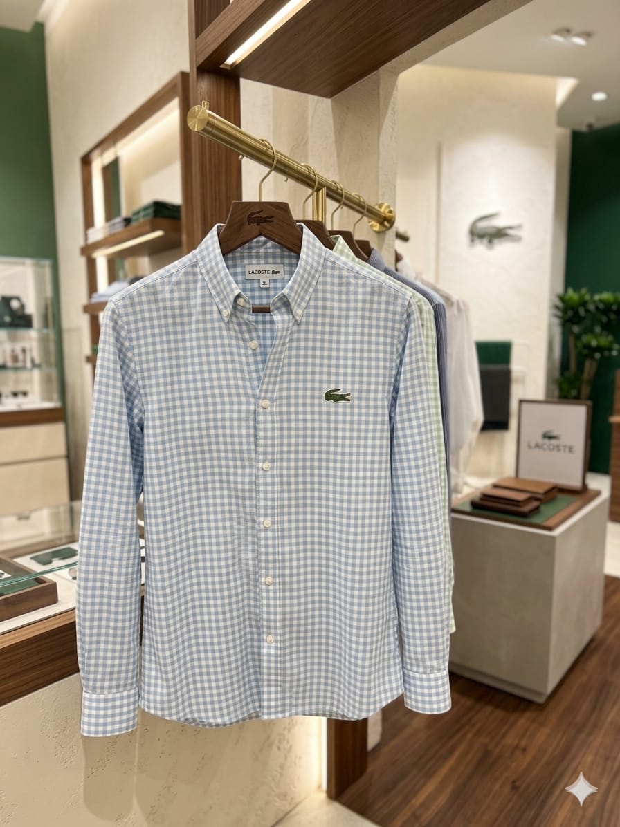 Lacoste sky blue cotton linen slub regular fit shirt for men
