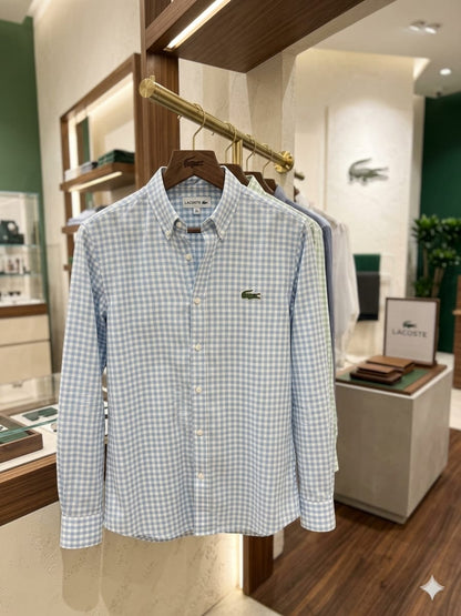 Lacoste sky blue cotton linen slub regular fit shirt for men
