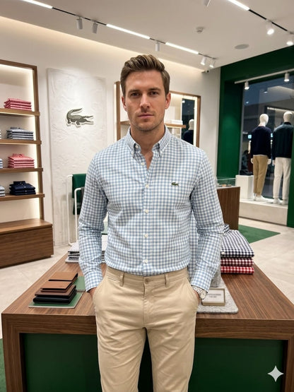 Premium Lacoste sky blue embroidered logo linen shirt
