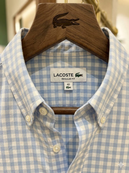 Men's Lacoste sky blue premium linen slub shirt