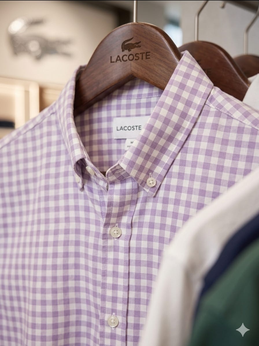 Premium Lacoste lilac embroidered logo linen shirt

