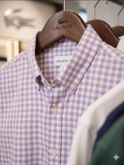 Premium Lacoste lilac embroidered logo linen shirt

