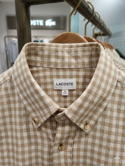 Premium Lacoste beige embroidered logo linen shirt
