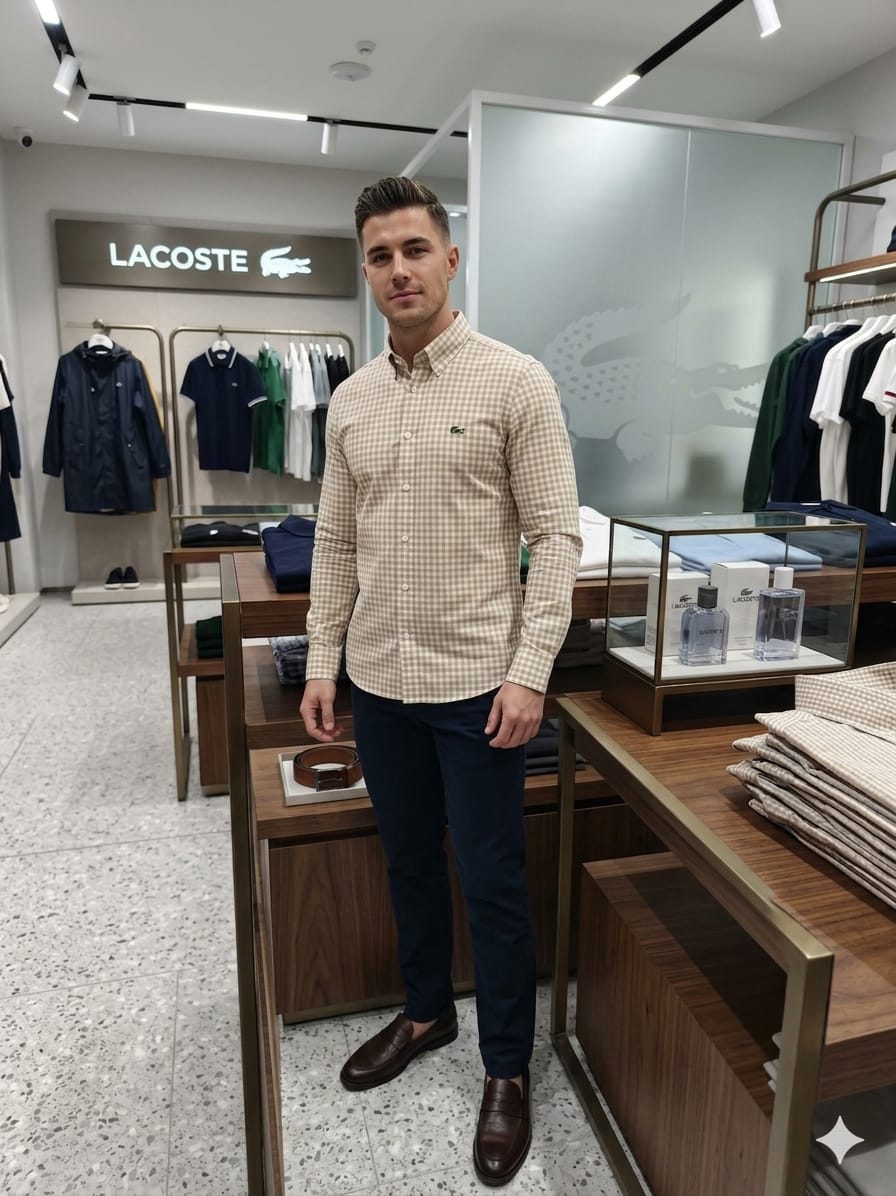 Men's Lacoste beige premium linen slub shirt