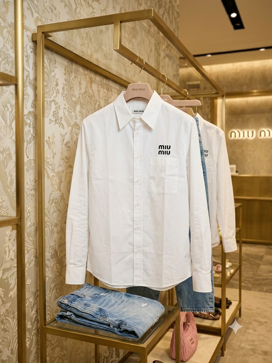 Miu Miu white Oxford cotton regular fit shirt for men
