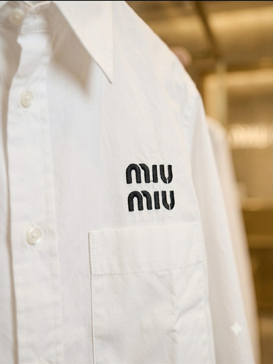 Premium Miu Miu white Oxford 2 Ply cotton shirt with regular fit
