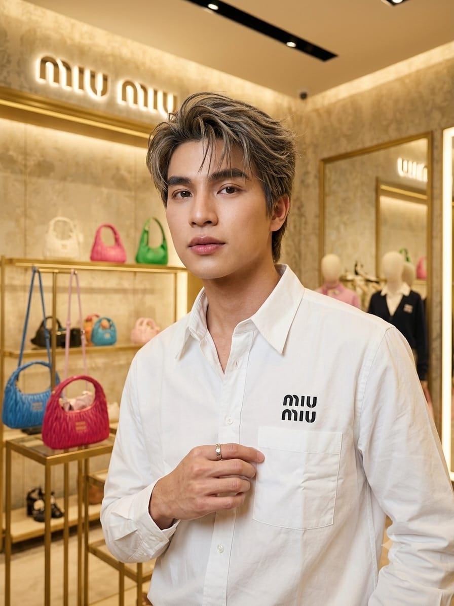 Men's Miu Miu white designer Oxford cotton shirt for office wear
