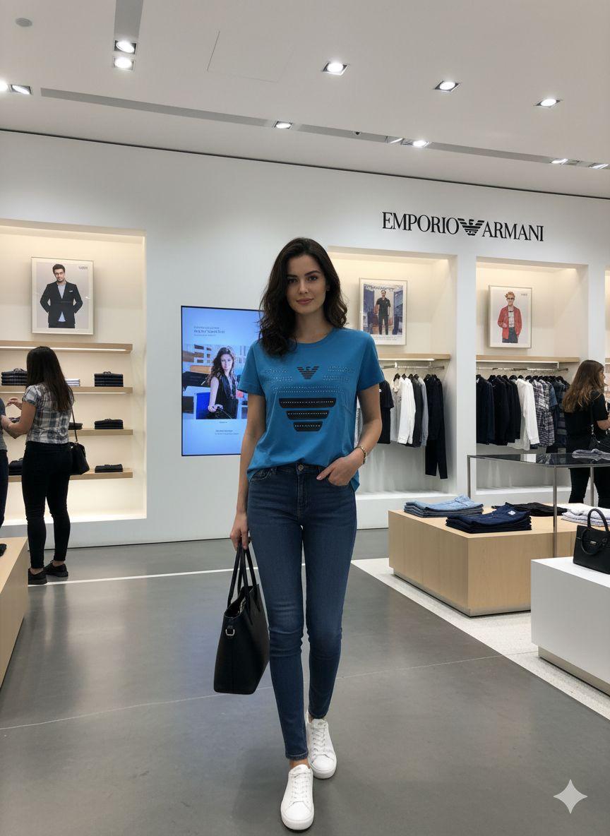 Premium Armani blue cotton T-shirt for women
