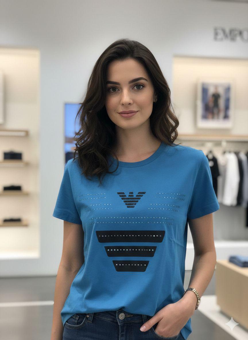 Women's Armani blue regular fit cotton T-shirt
