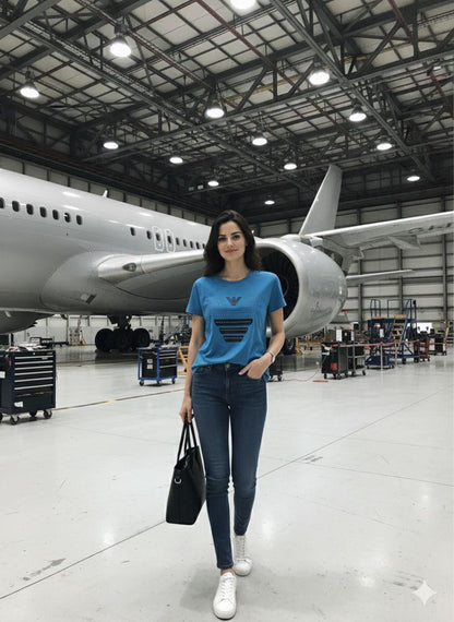 Armani blue designer-inspired ladies casual tee
