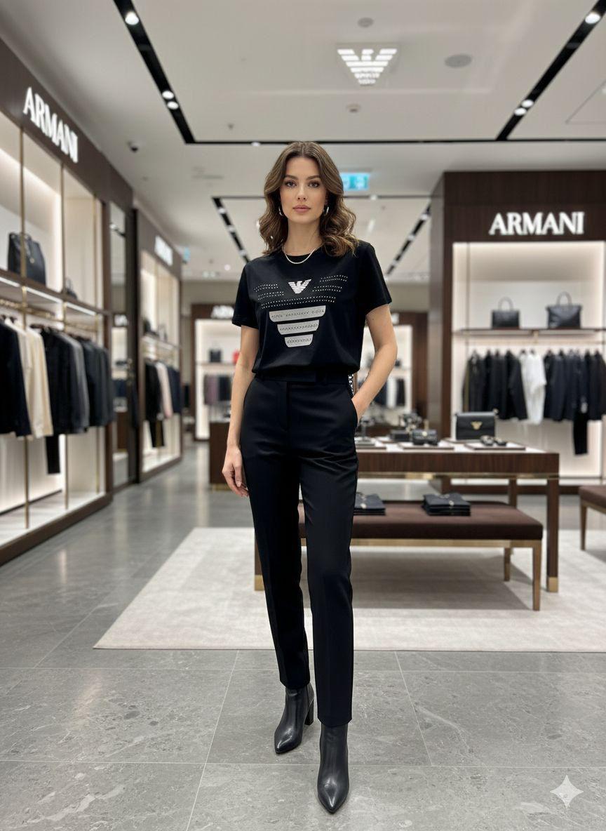 Premium Armani black cotton T-shirt for women
