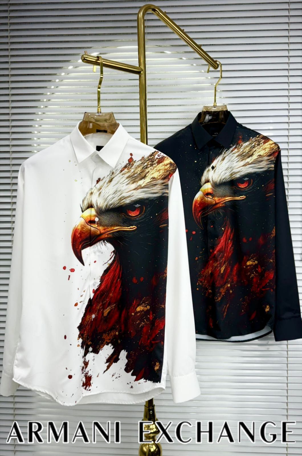 Premium Japanese fabric regular fit shirts in white and black with embroidered eagle logo
