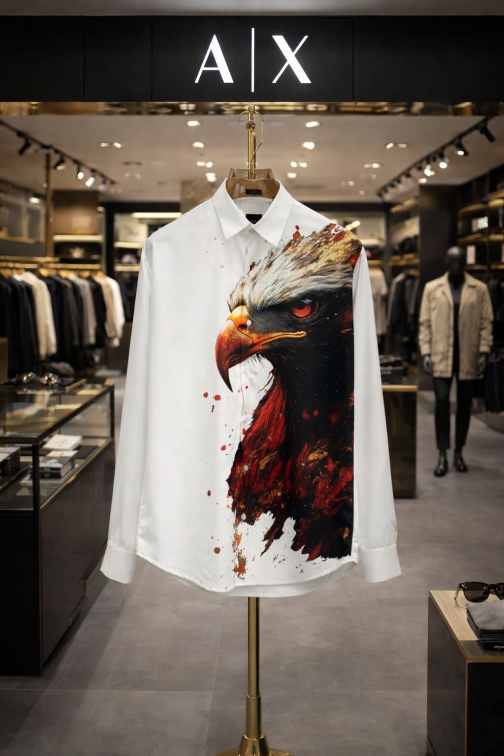 White premium Japanese fabric regular fit shirt with embroidered eagle logo for men
