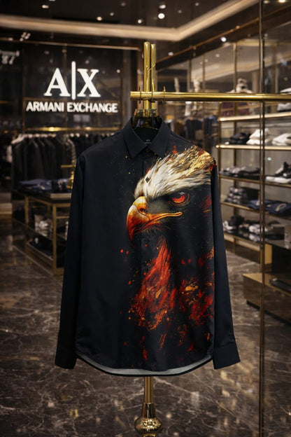 Black premium Japanese fabric regular fit shirt with embroidered eagle logo for men