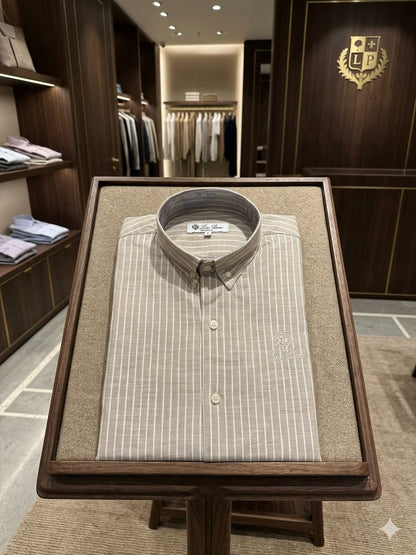 Premium Loro Piana beige regular fit shirt with embroidered logo
