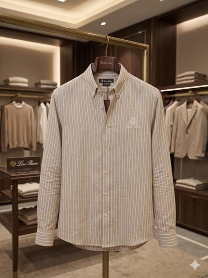 Loro Piana beige button down linen cotton shirt for men
