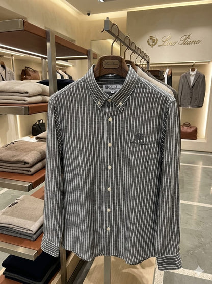 Loro Piana grey button down linen cotton shirt for men
