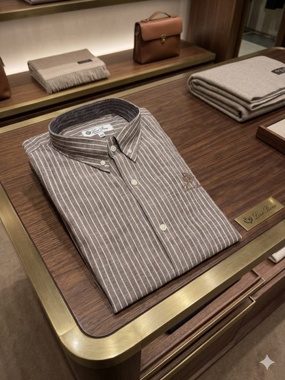 Premium Loro Piana Beige regular fit shirt with embroidered logo
